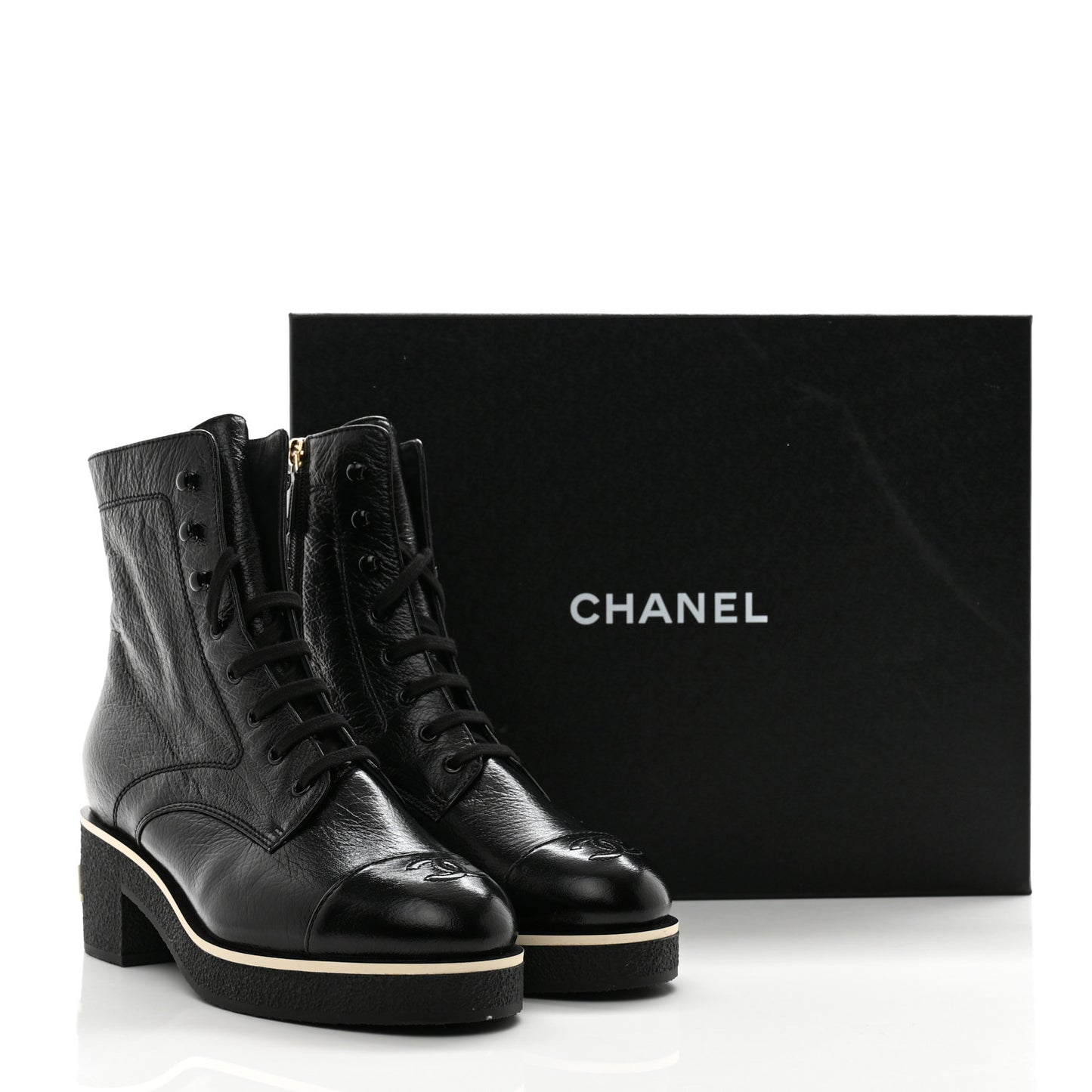 Shiny Crumpled Lambskin Lace Up Combat Boots 41 Black