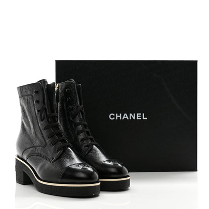 Chanel Shiny Crumpled Lambskin Lace Up Combat Boots 41 Black 11 of 11