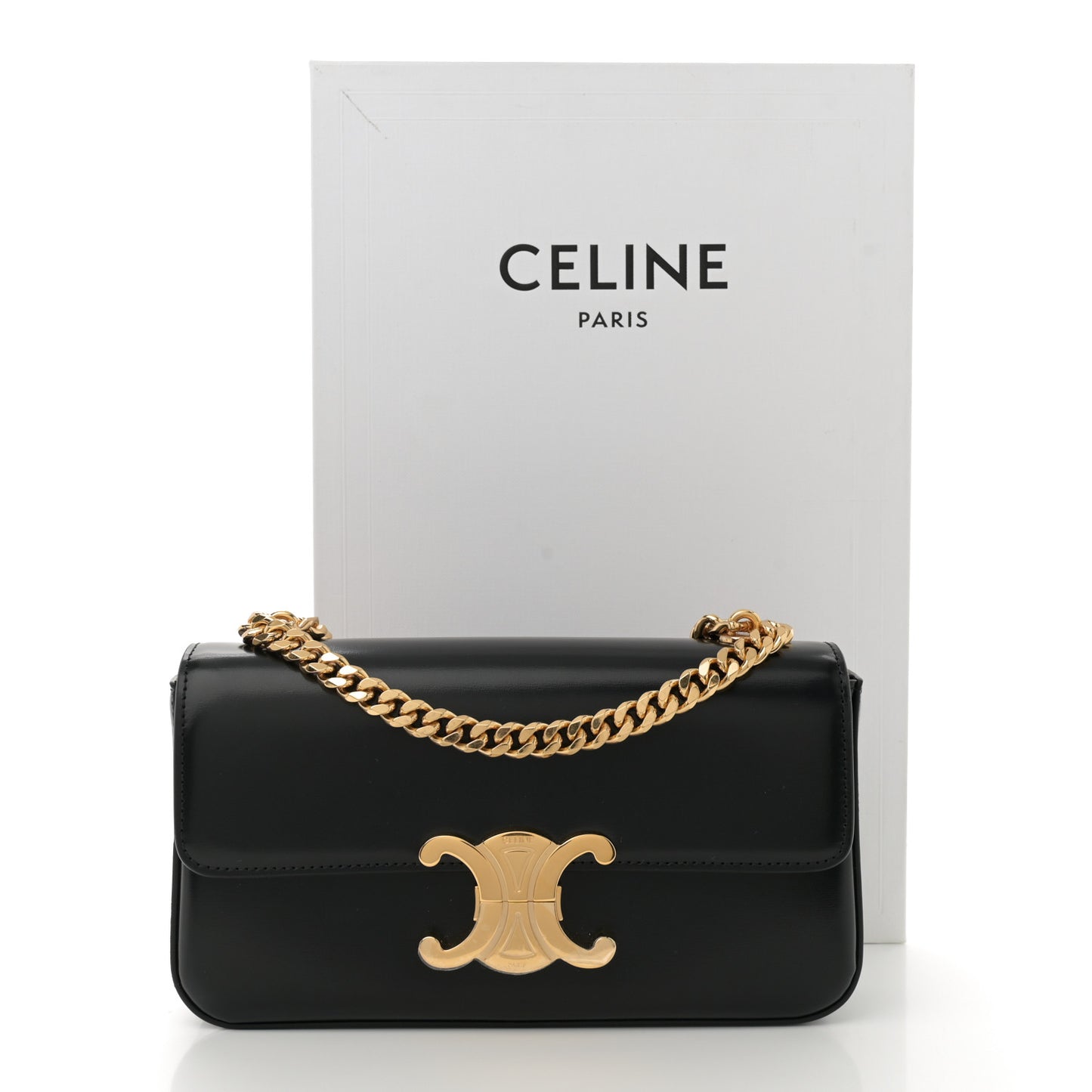 Shiny Calfskin Triomphe Chain Shoulder Bag Black