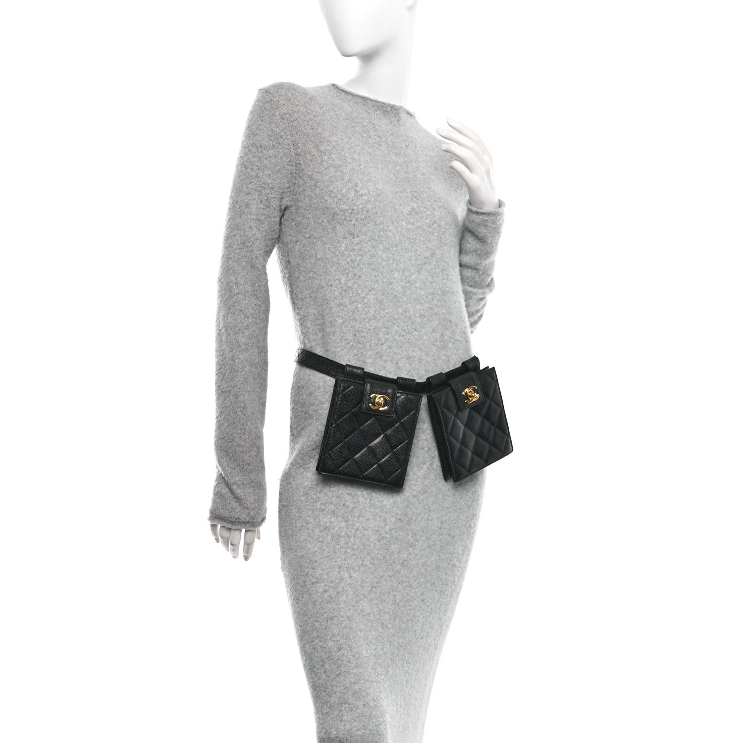 Chanel Caviar Quilted Double Belt Flap Waist Bag 70 28 Black 2 of 12