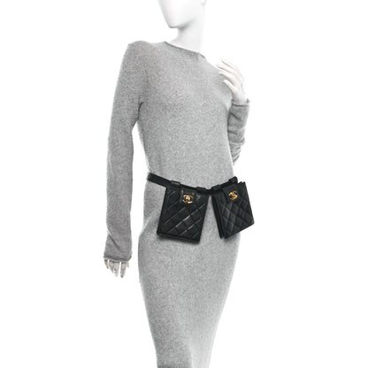 Chanel Caviar Quilted Double Belt Flap Waist Bag 70 28 Black 2 of 12