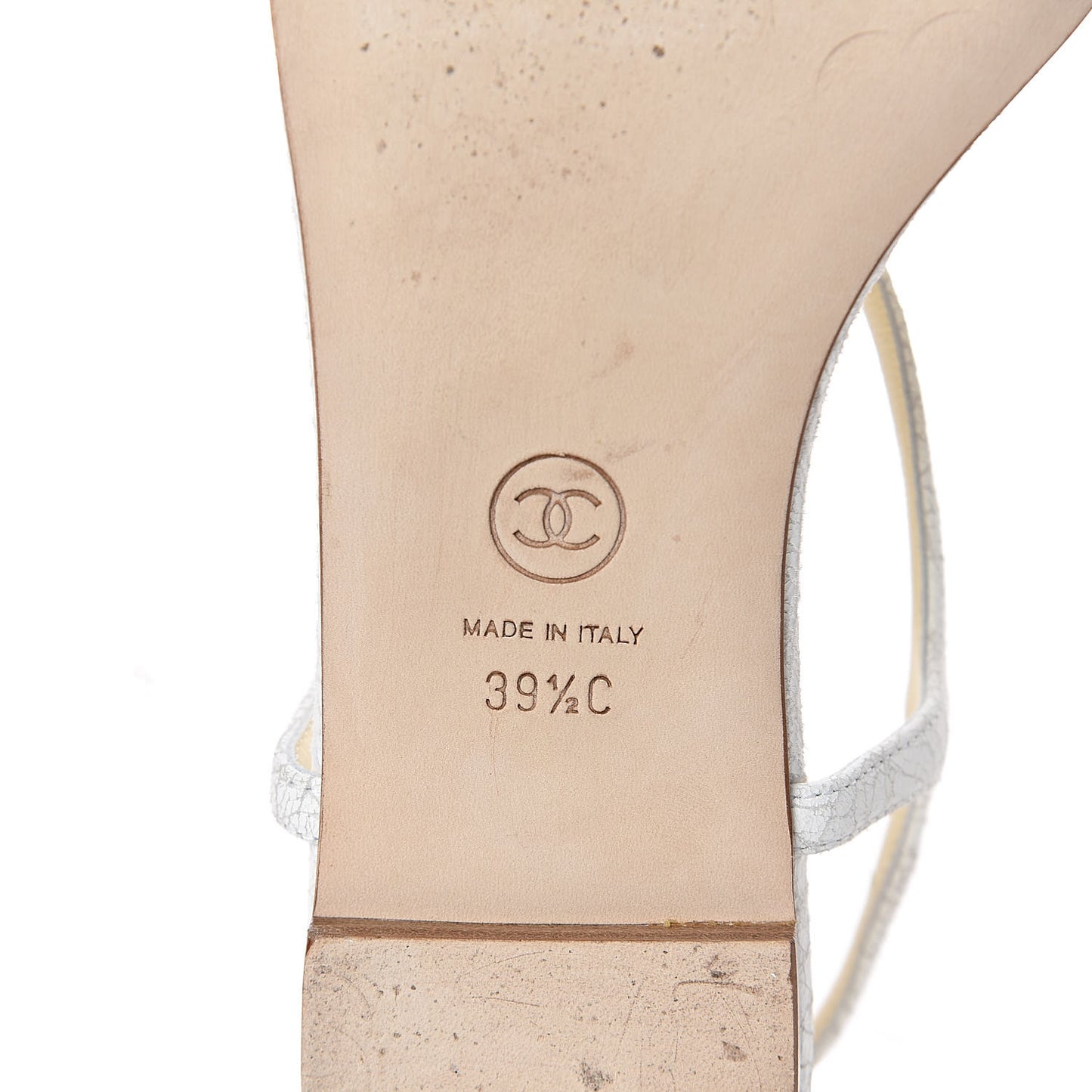 Crackled Lambskin Camellia Thong Sandals 39.5 White