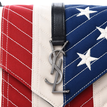 Saint Laurent Canvas Matelasse Chevron American Flag Monogram Medium College Bag Red Blue 11 of 11
