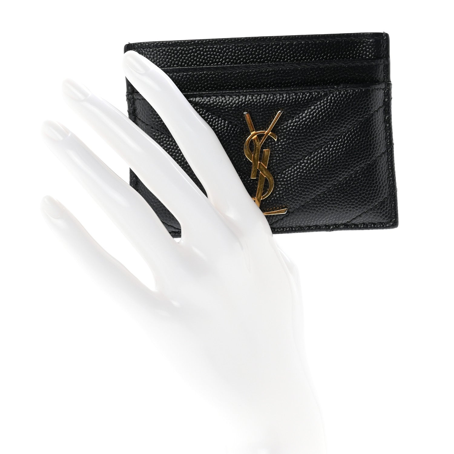 Saint Laurent Grain De Poudre Matelasse Chevron Monogram Credit Card Case Black 2 of 7