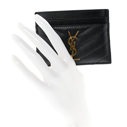 Saint Laurent Grain De Poudre Matelasse Chevron Monogram Credit Card Case Black 2 of 7