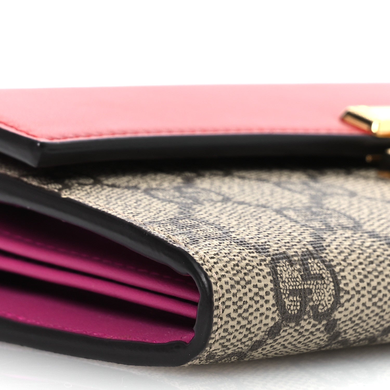 Gucci GG Supreme Monogram Moon Calfskin Padlock Continental Chain Wallet Beige Ebony Hibiscus Red New Rosette 14 of 16