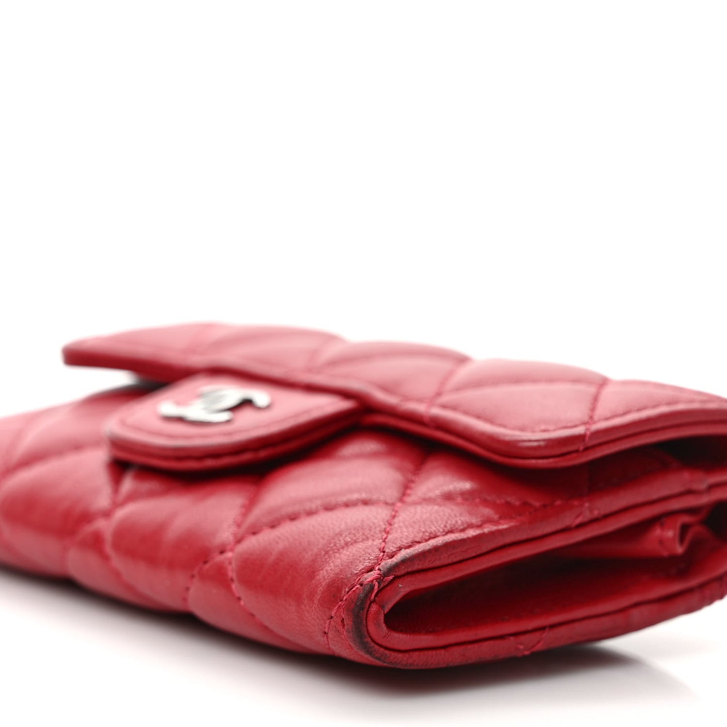 Lambskin Quilted Flap Card Holder Wallet Red