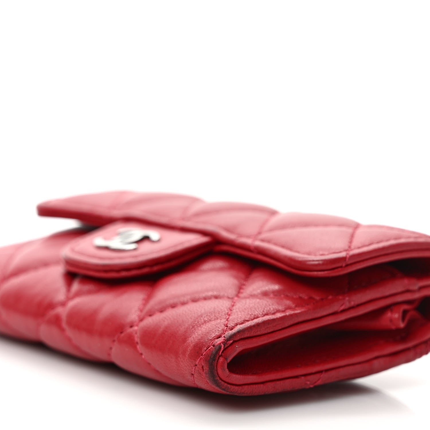 Chanel Lambskin Quilted Flap Card Holder Wallet Red 9 of 10
