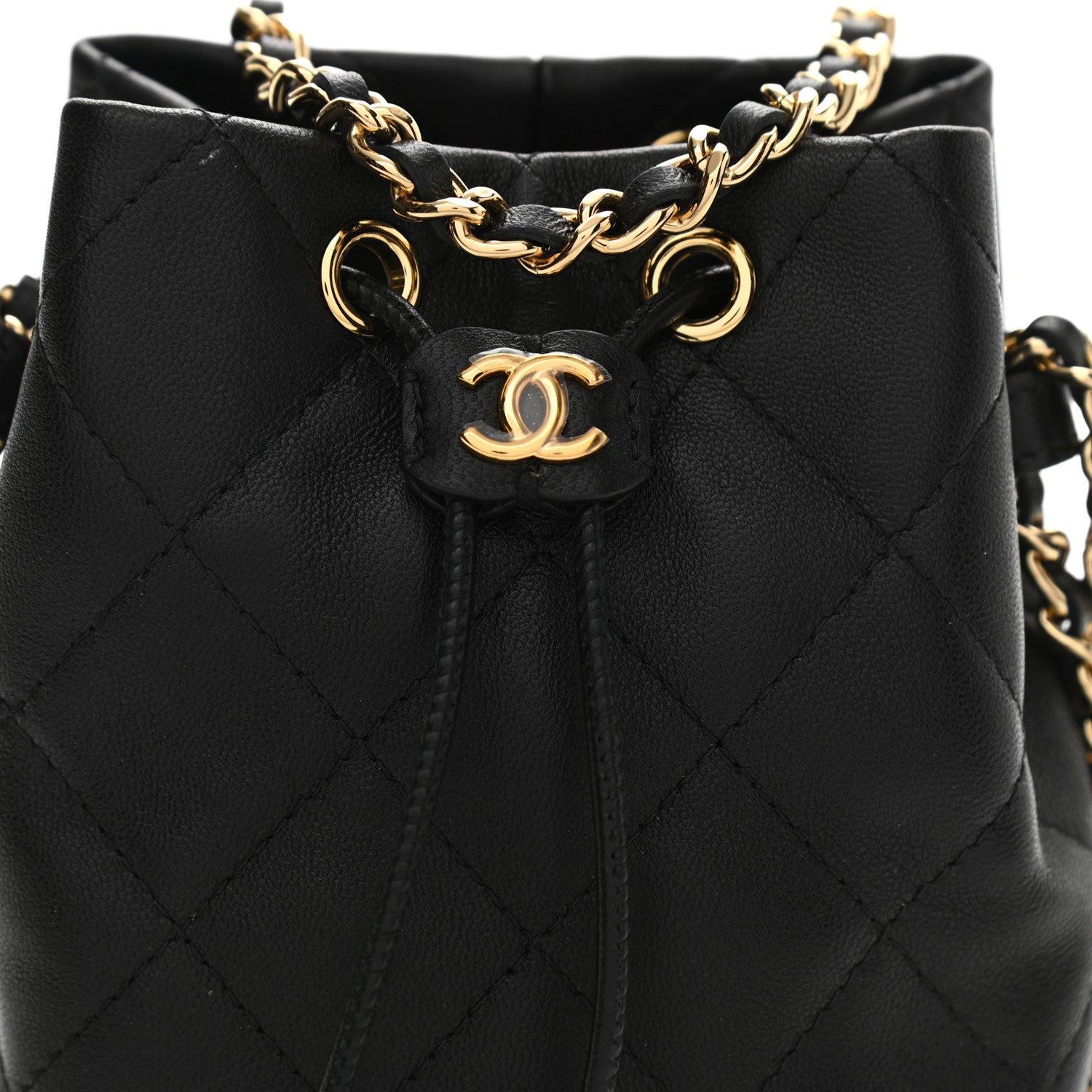 Chanel Metal Lambskin Quilted Small Chain Bucket Bag Black 9 of 12