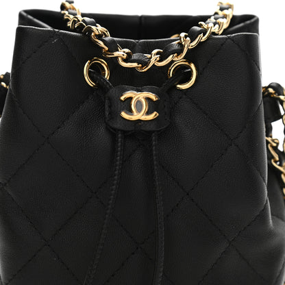Chanel Metal Lambskin Quilted Small Chain Bucket Bag Black 9 of 12