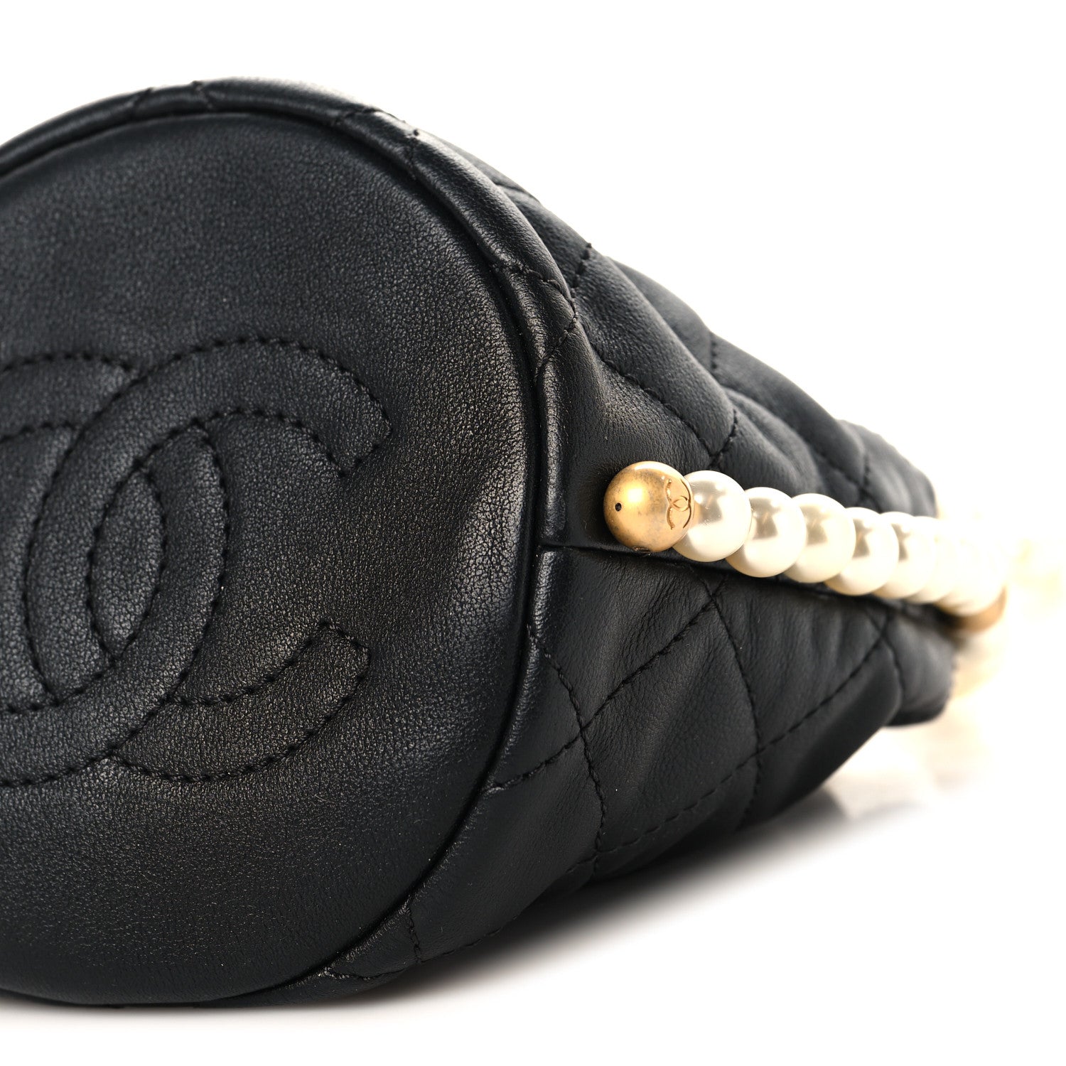 Chanel Calfskin Quilted Pearl Mini About Pearls Drawstring Bucket Bag Black 10 of 10