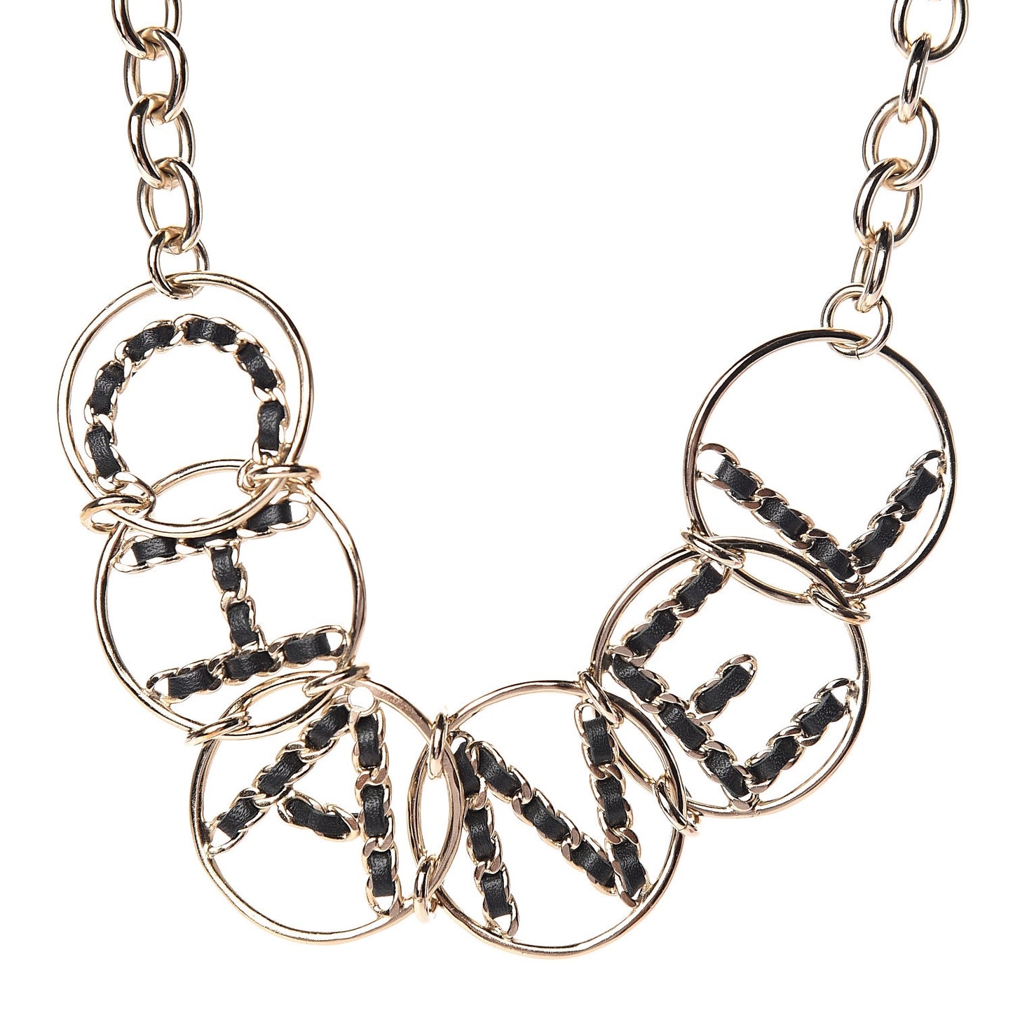 Lambskin Chain Logo Short Necklace Gold Black