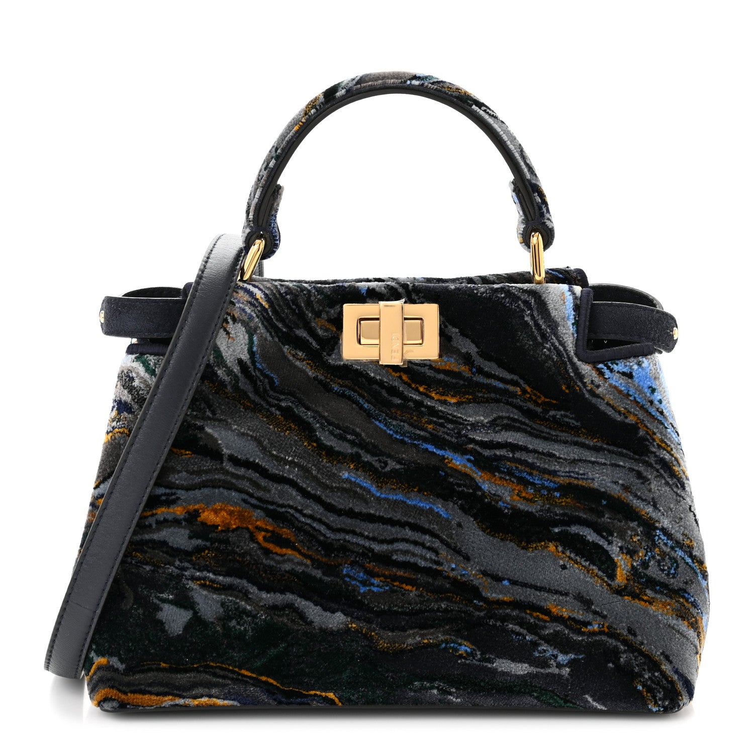 Fendi Velvet Marble Mini Peekaboo Iconic Satchel Blue Multicolor 1 of 10