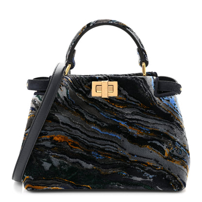 Fendi Velvet Marble Mini Peekaboo Iconic Satchel Blue Multicolor 1 of 10