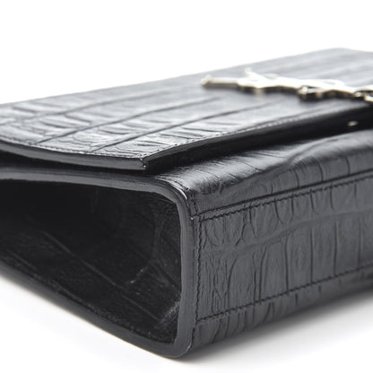 Saint Laurent Calfskin Crocodile Embossed Medium Classic Monogram Kate Tassel Satchel Black 5 of 9