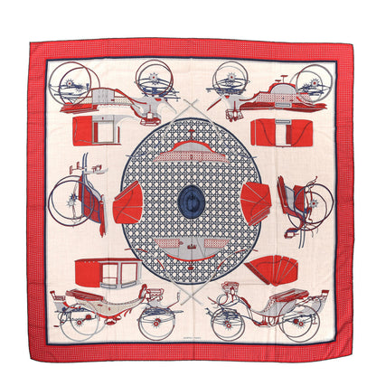 Hermes Cashmere Silk Les Voitures A Transformation Shawl 140 Naturel Rouge H Bleu 1 of 7