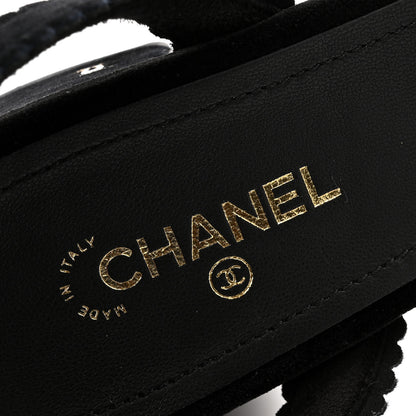 Chanel Velvet Pearl Camellia Sandals 37.5 Black 7 of 10