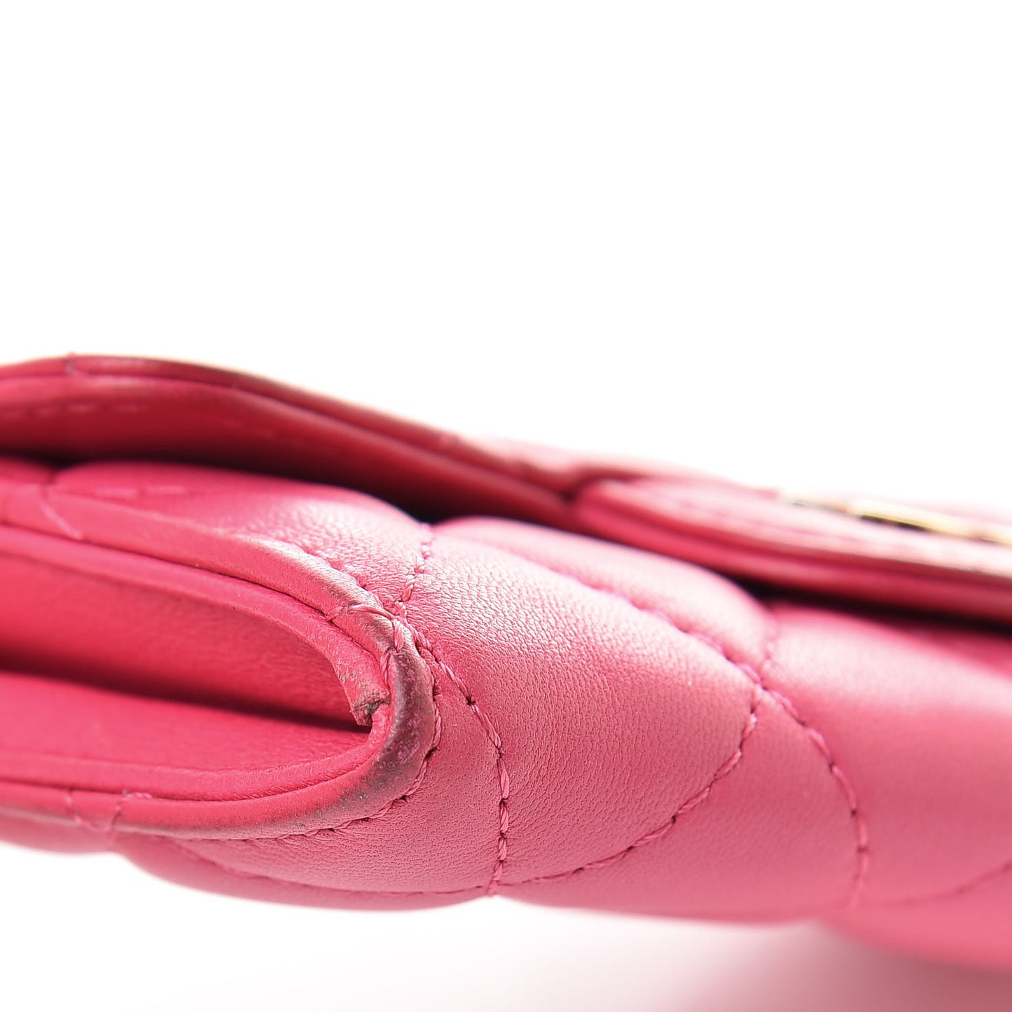 Lambskin Quilted Flap Card Holder Dark Pink