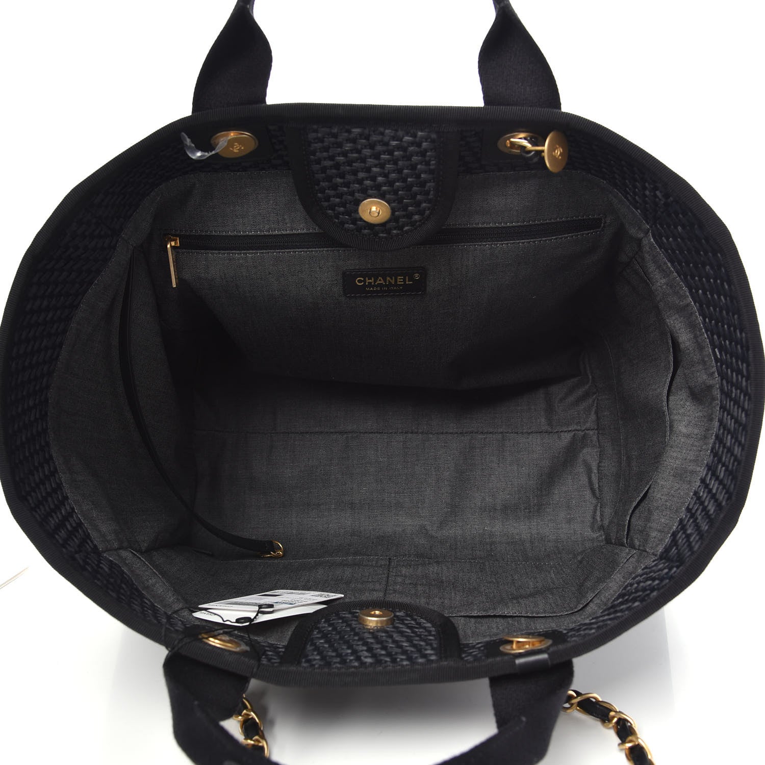 Chanel Straw Raffia Calfskin Chain Medium Deauville Tote Black 6 of 11