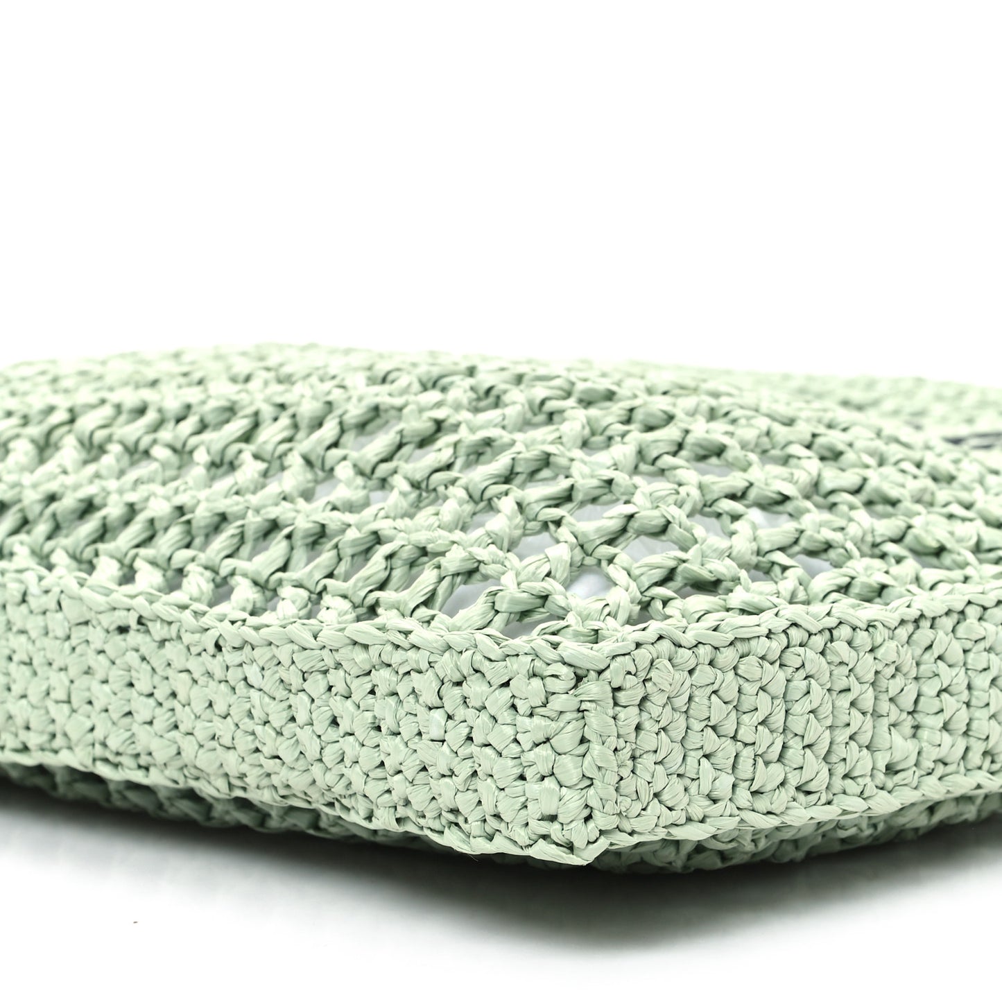 Yarn Raffia Effect Crochet Logo Embroidered Tote Bag Acqua