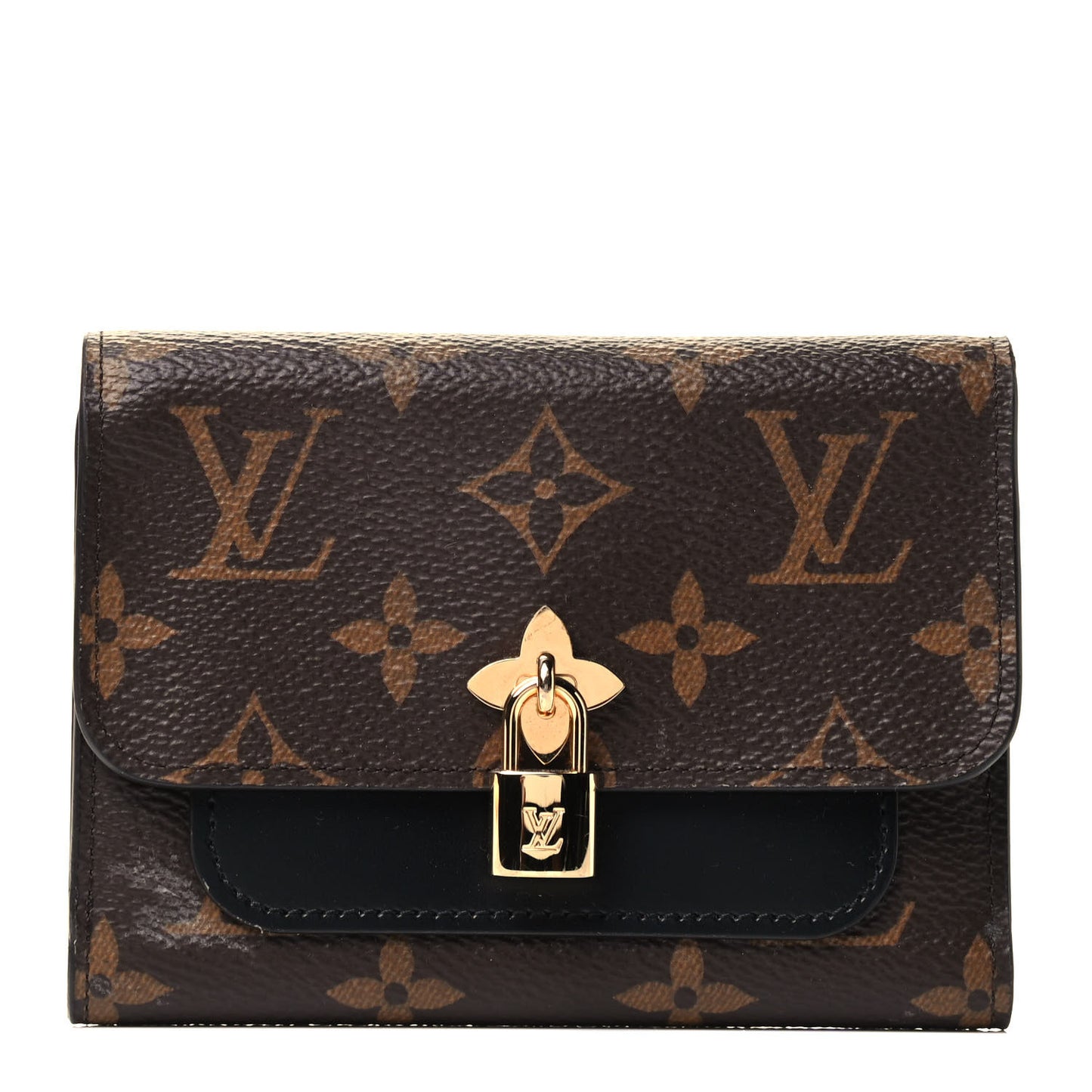 Monogram Flower Lock Compact Wallet Black