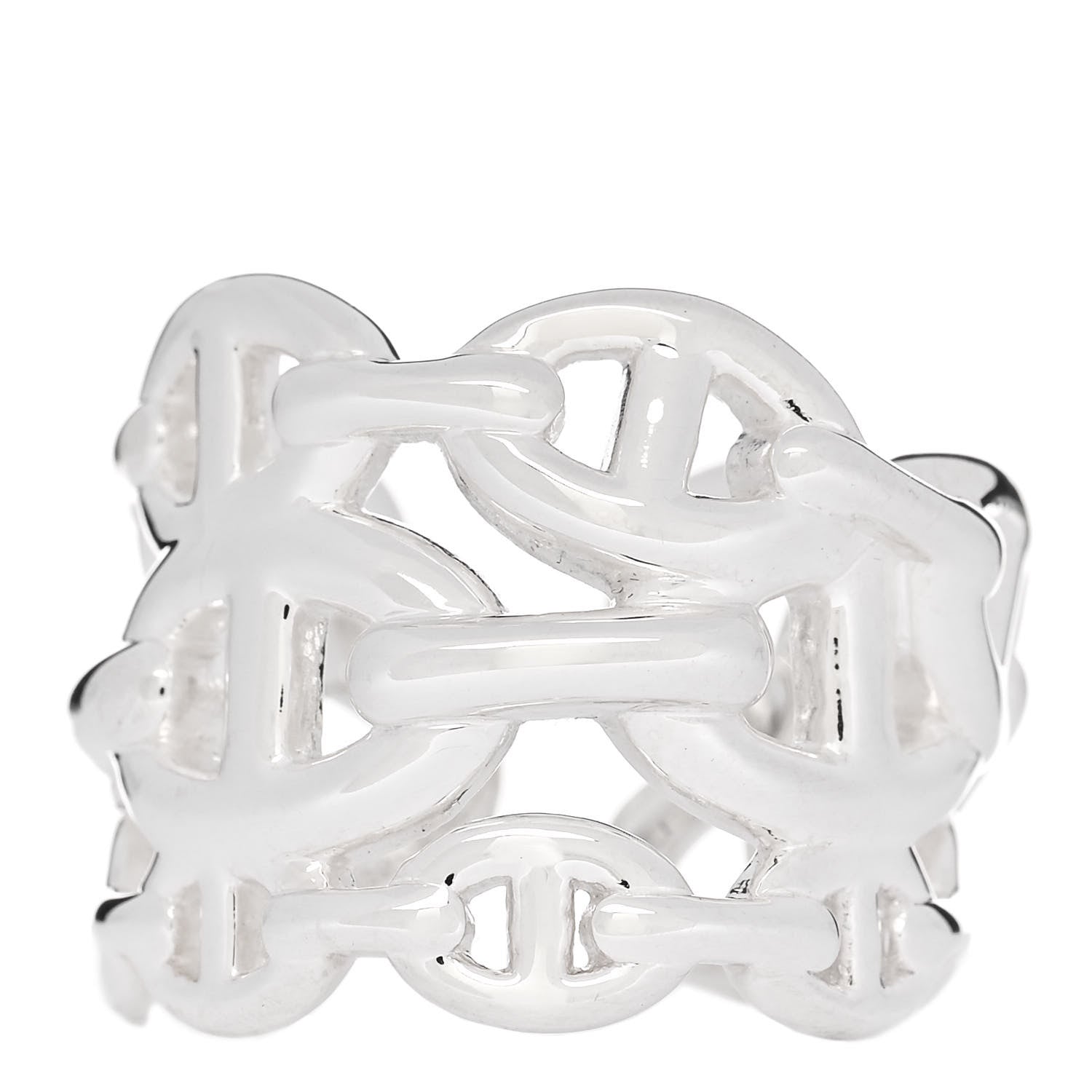Hermes Sterling Silver GM Chaine d'Ancre Enchainee Band Ring 54 6.75 1 of 6