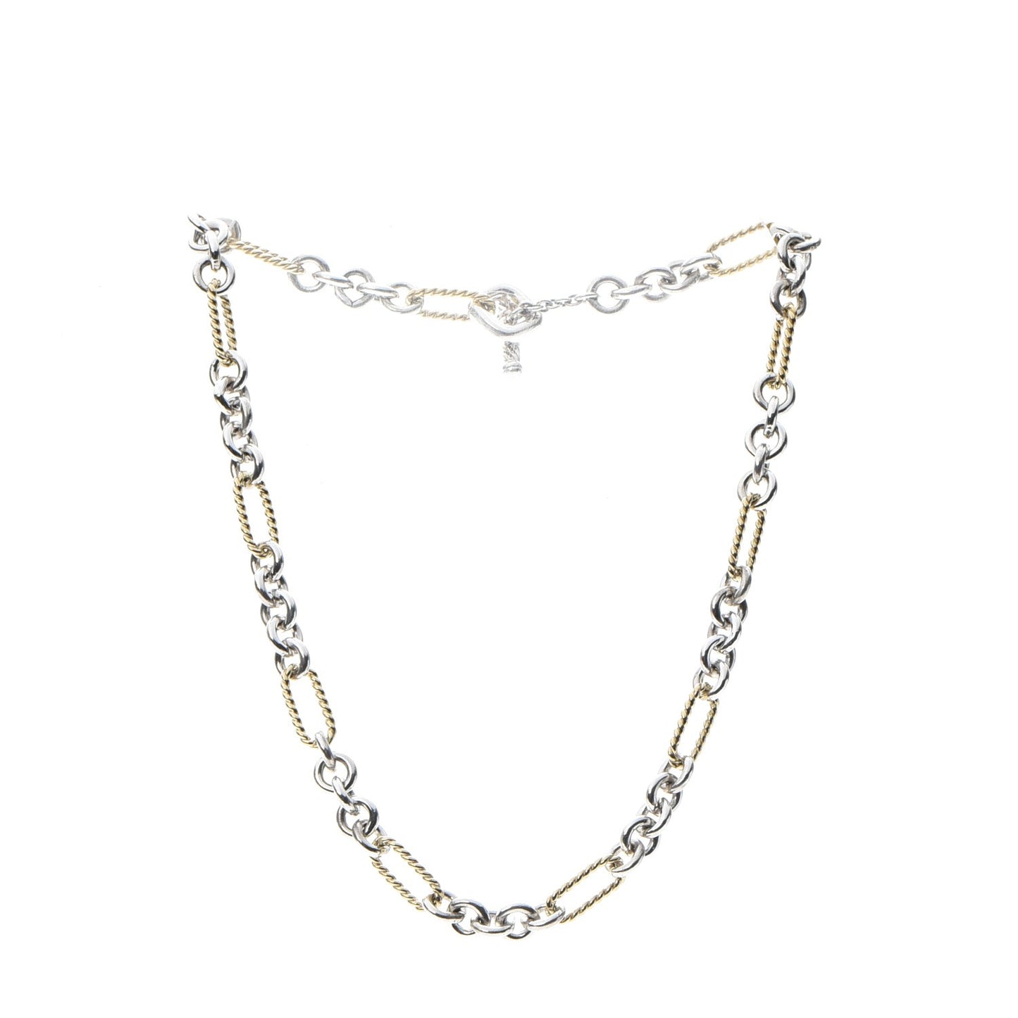 Sterling Silver 18K Yellow Gold Figaro Link Toggle Necklace 15.5