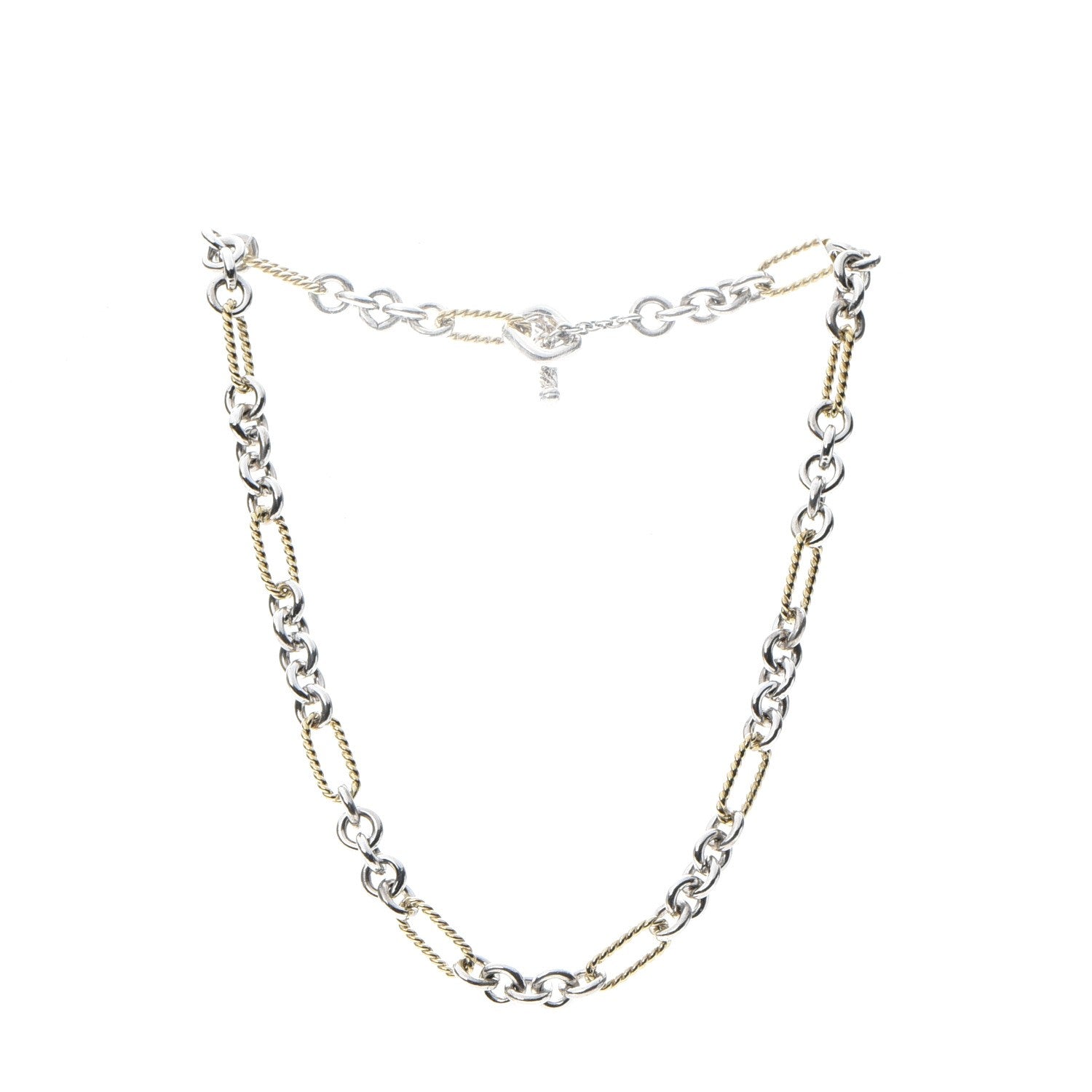 David Yurman Sterling Silver 18K Yellow Gold Figaro Link Toggle Necklace 15.5 3 of 5