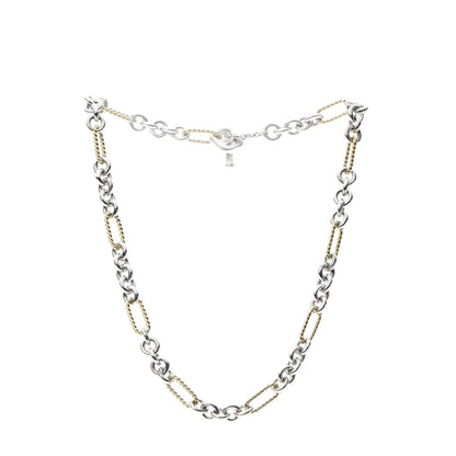 David Yurman Sterling Silver 18K Yellow Gold Figaro Link Toggle Necklace 15.5 3 of 5