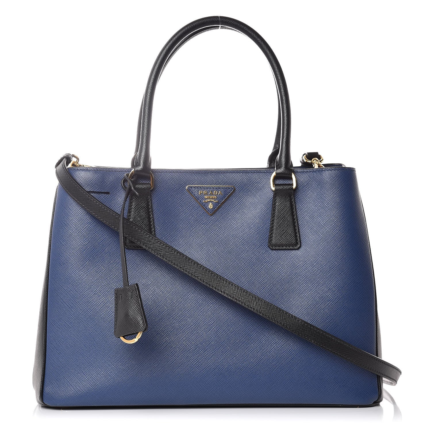Prada Saffiano Lux Bi-Color Medium Tote Bluette Black 1 of 13