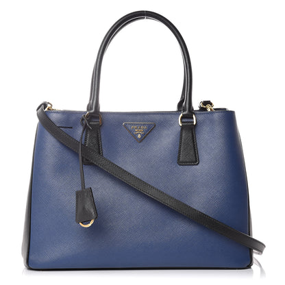 Prada Saffiano Lux Bi-Color Medium Tote Bluette Black 1 of 13