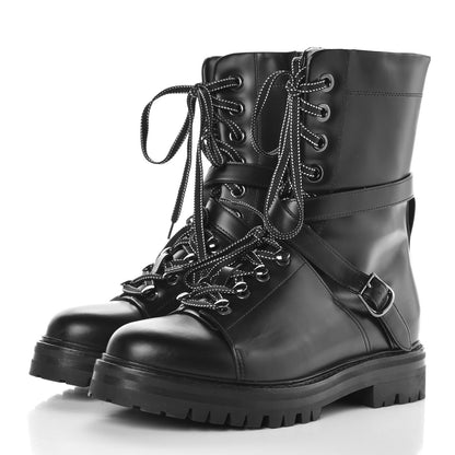 Valentino Garavani Smooth Calfskin Rockstud Buckled 25mm Combat Boots 39 Black 3 of 11