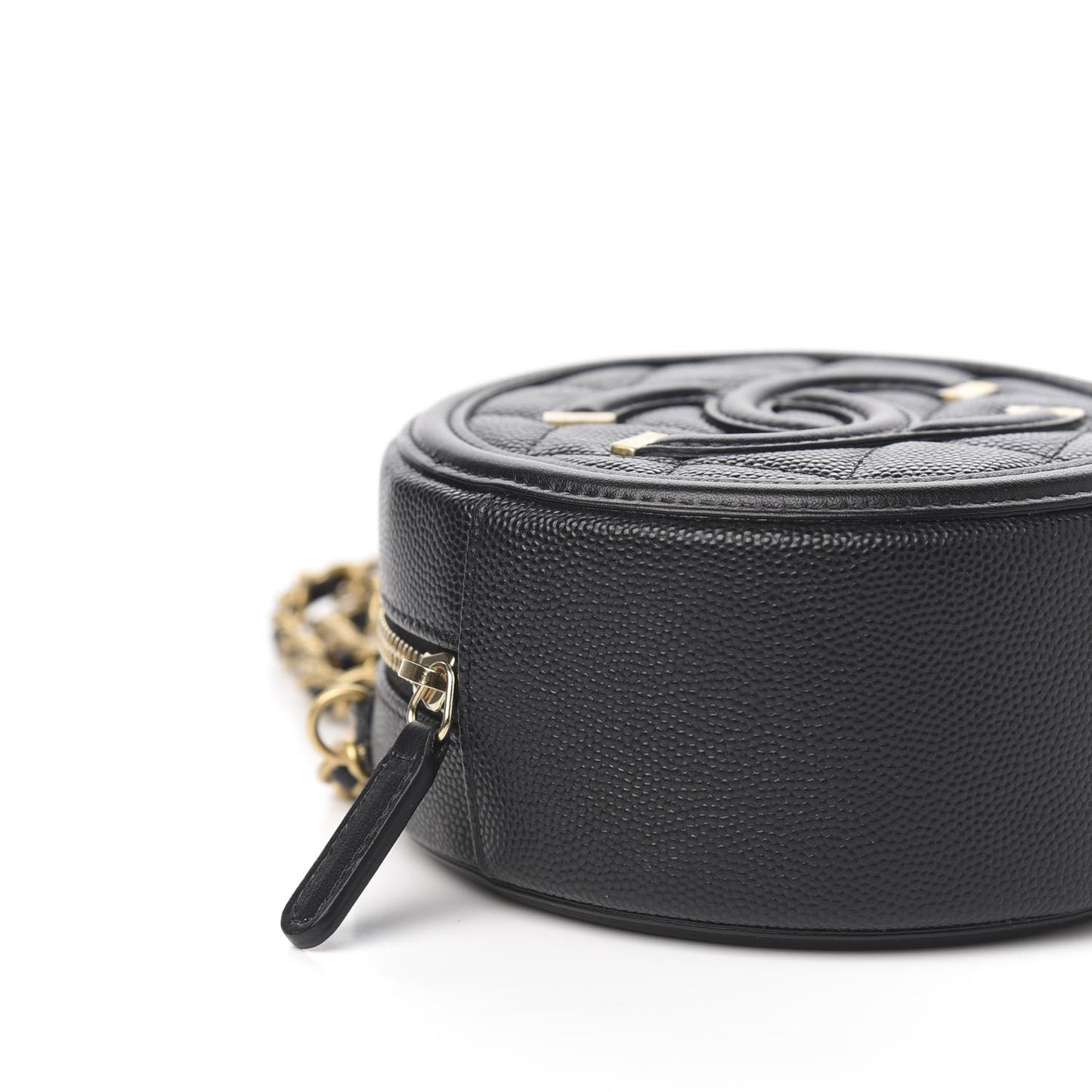 Caviar Quilted Round Filigree Crossbody Black