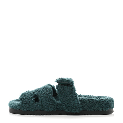 Hermes Woolskin Womens Chypre Sandals 37 Vert Anglais 1 of 8