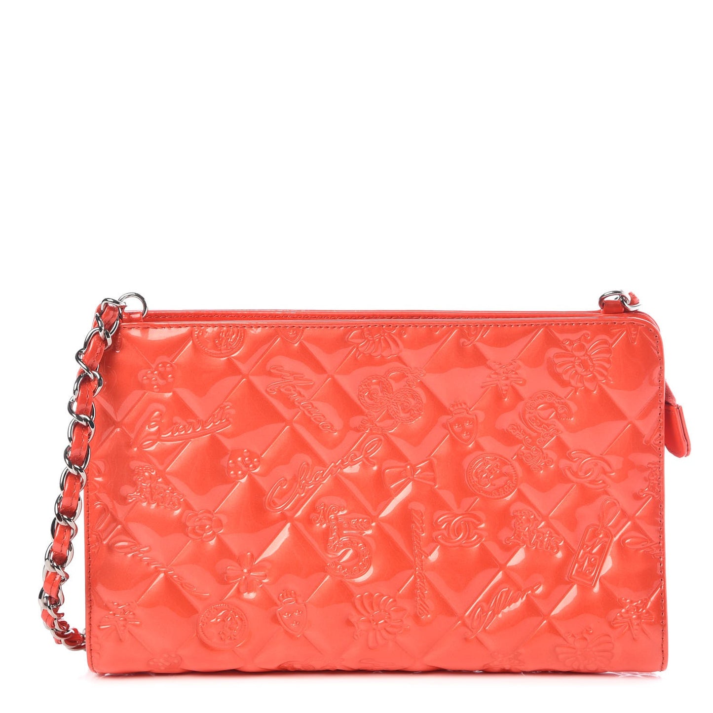 Patent Calfskin Lucky Symbols Pochette Coral