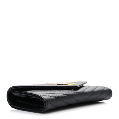 Saint Laurent Grain De Poudre Matelasse Chevron Monogram Flap Wallet Black 4 of 7