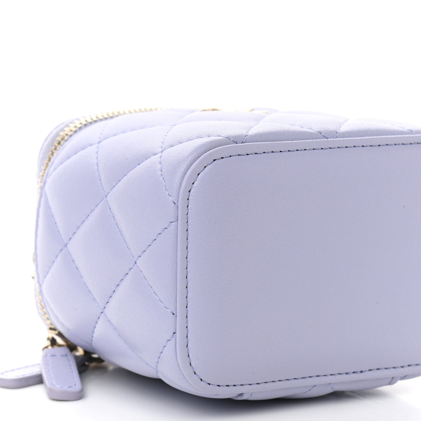 Lambskin Quilted Top Handle Mini Vanity Case With Chain Light Purple