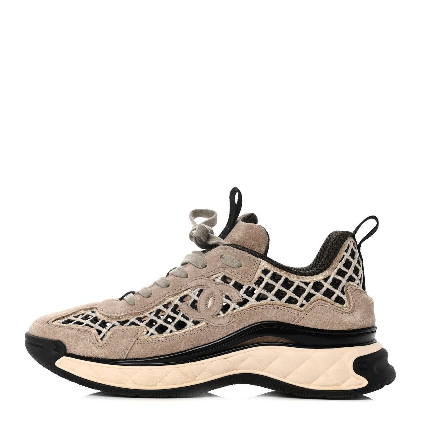 Suede Calfskin Embroidered CC Sneakers 39 Beige Black