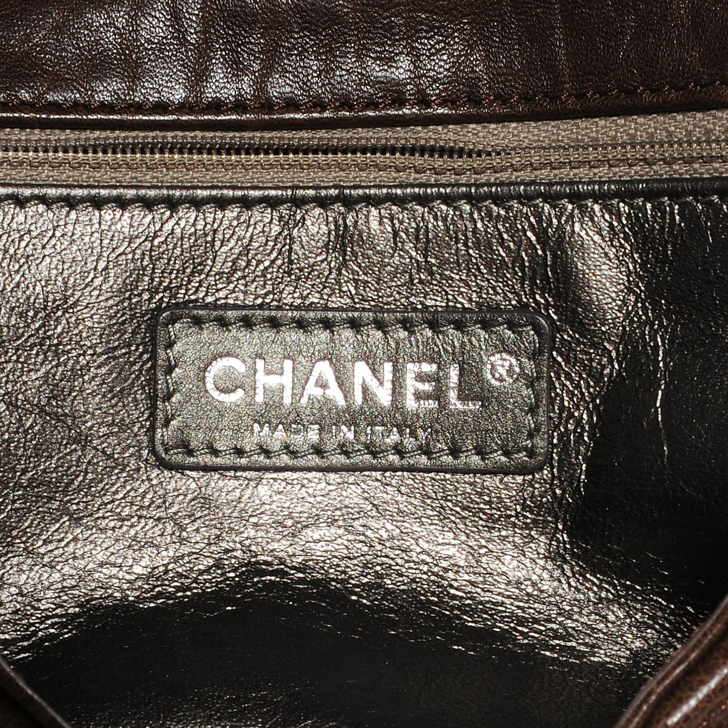 Distressed Lambskin Quilted Flap Brown