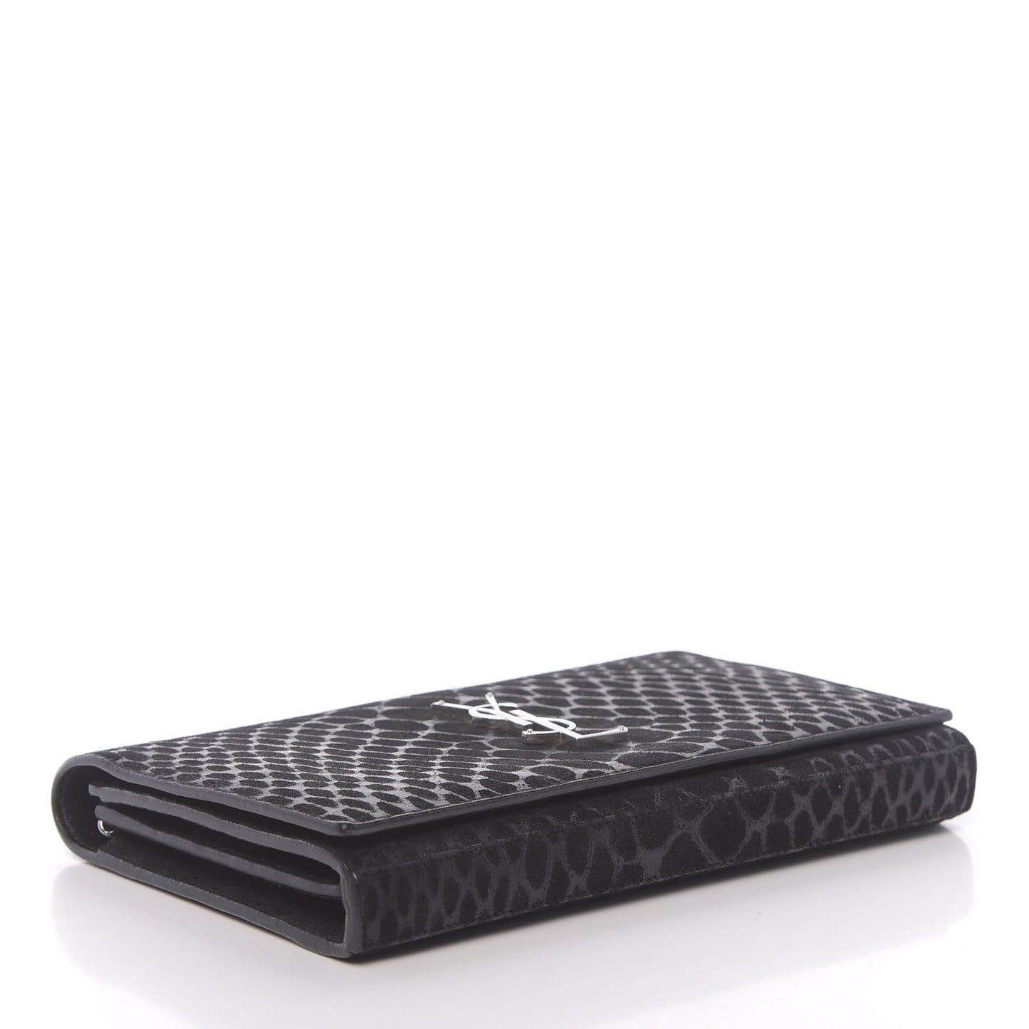 Suede Python Embossed Monogram Chain Wallet Black