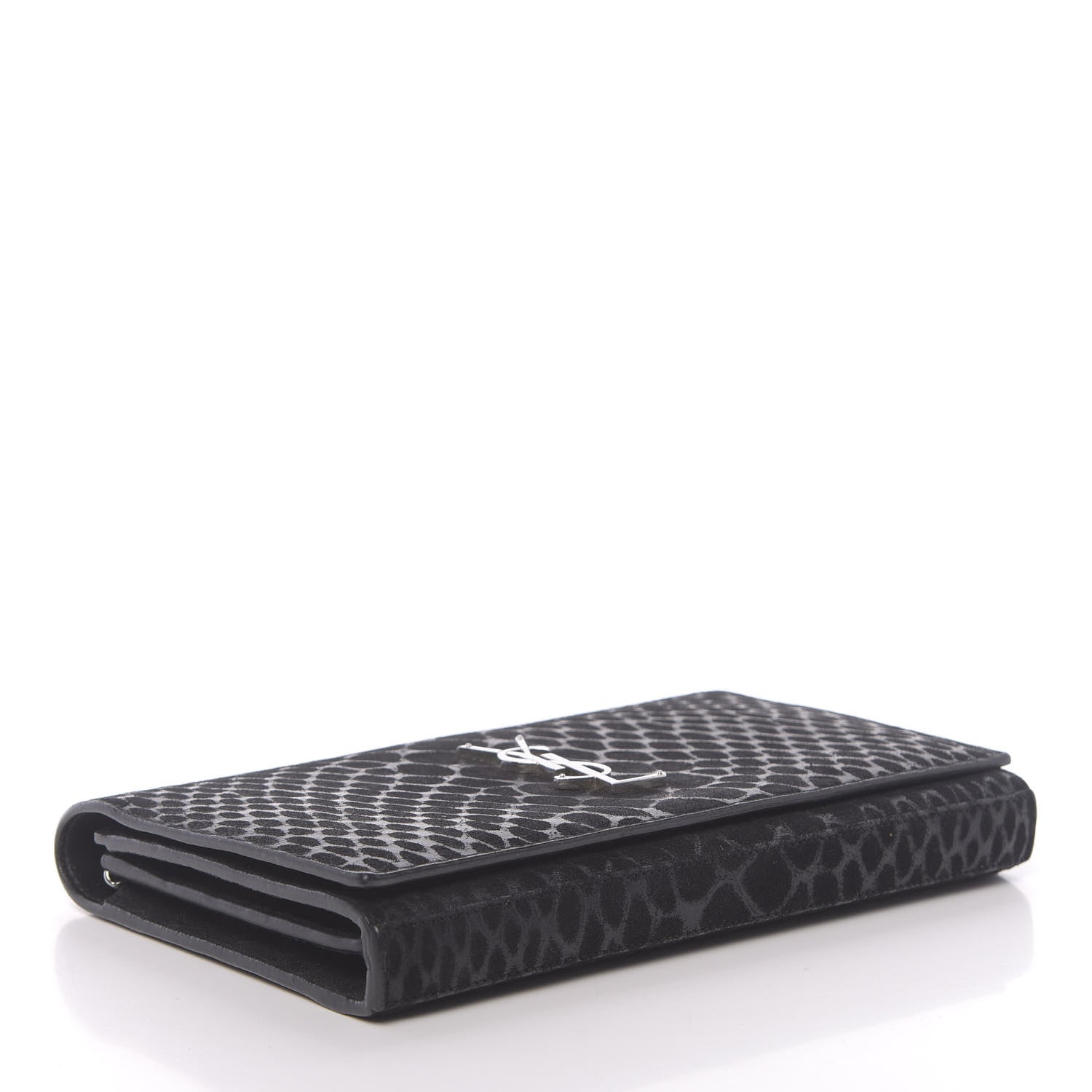 Saint Laurent Suede Python Embossed Monogram Chain Wallet Black 4 of 15