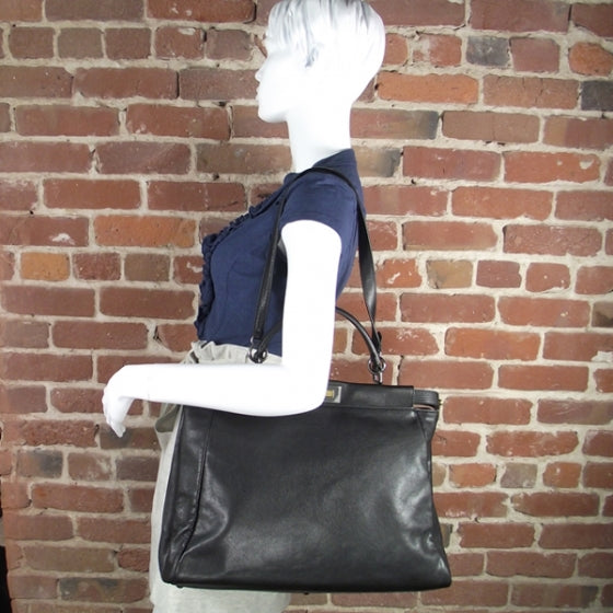 Fendi Goatskin Large Peekaboo Iconic Satchel Black Lampone 3 of 14