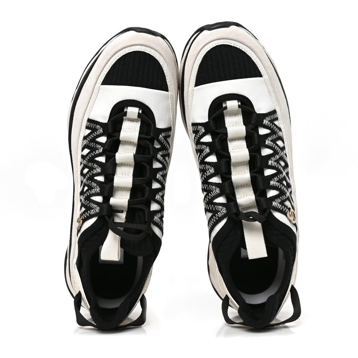 Fabric Suede Calfskin Sneakers 41 White Black