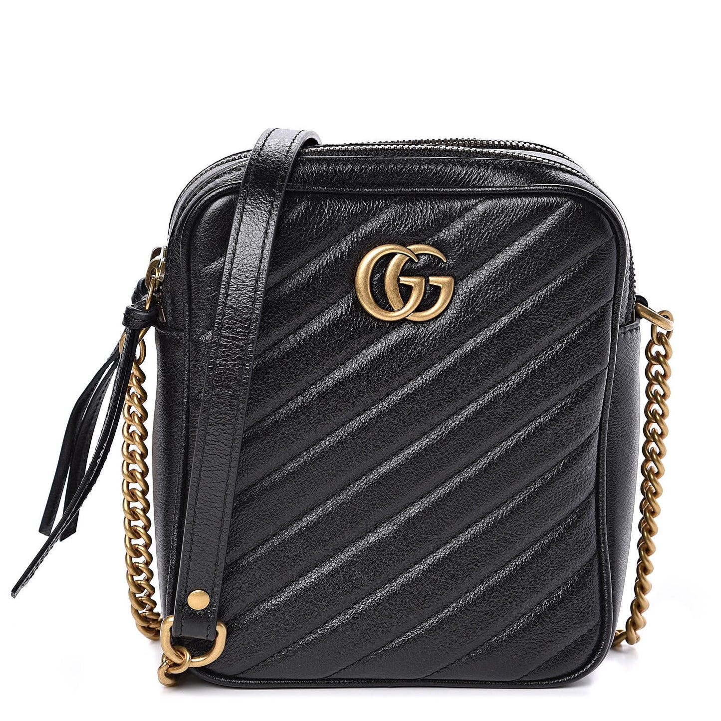 Azalea Calfskin Matelasse Diagonal Tall GG Marmont Crossbody Bag Black