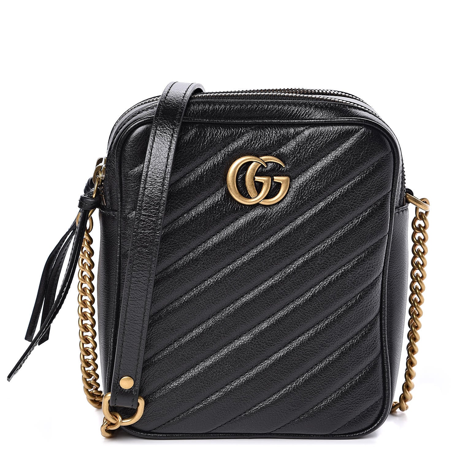 Gucci Azalea Calfskin Matelasse Diagonal Tall GG Marmont Crossbody Bag Black 1 of 11