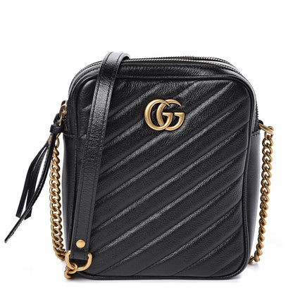 Gucci Azalea Calfskin Matelasse Diagonal Tall GG Marmont Crossbody Bag Black 1 of 11