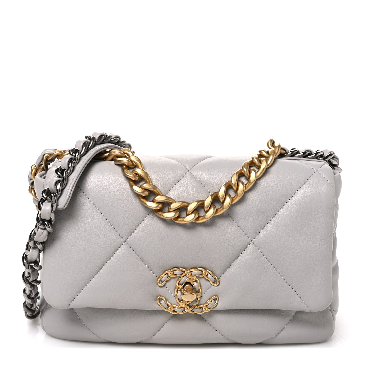 Goatskin Quilted Medium Chanel 19 Flap Grey