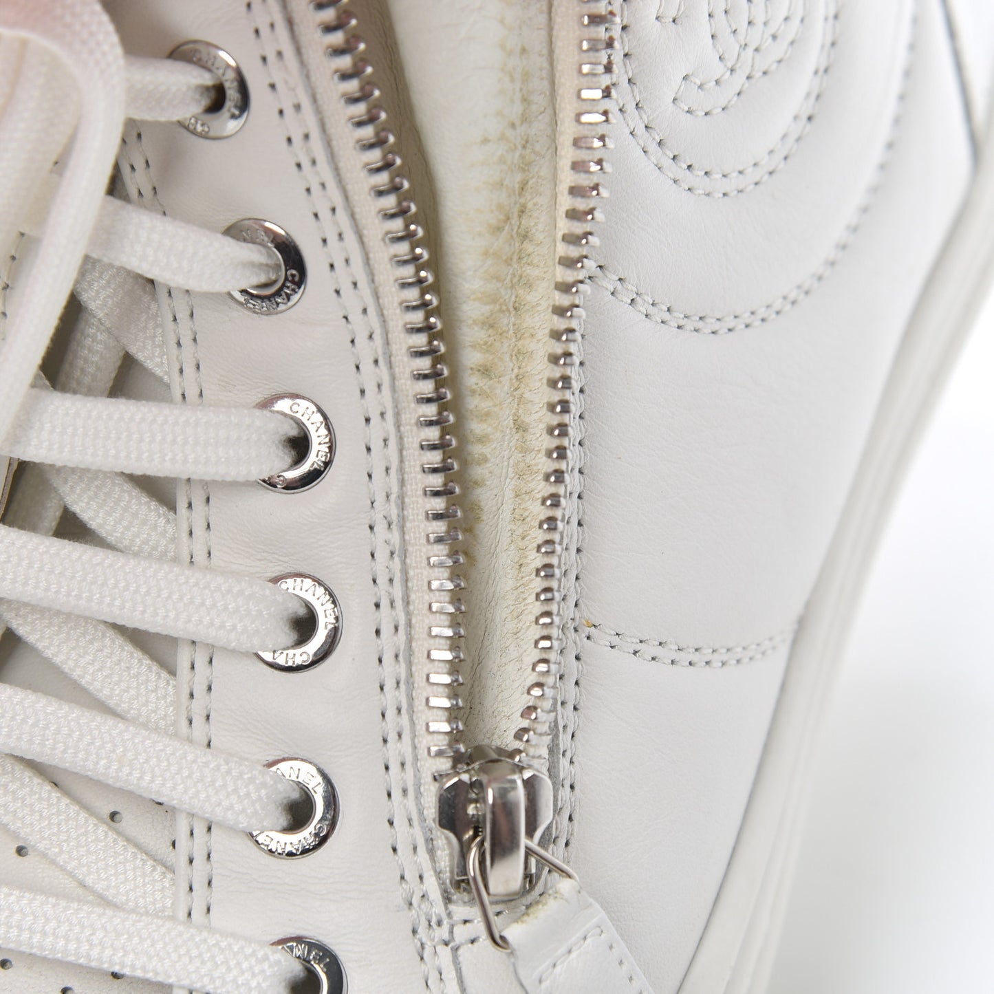 Calfskin High Top CC Sneakers 36 White