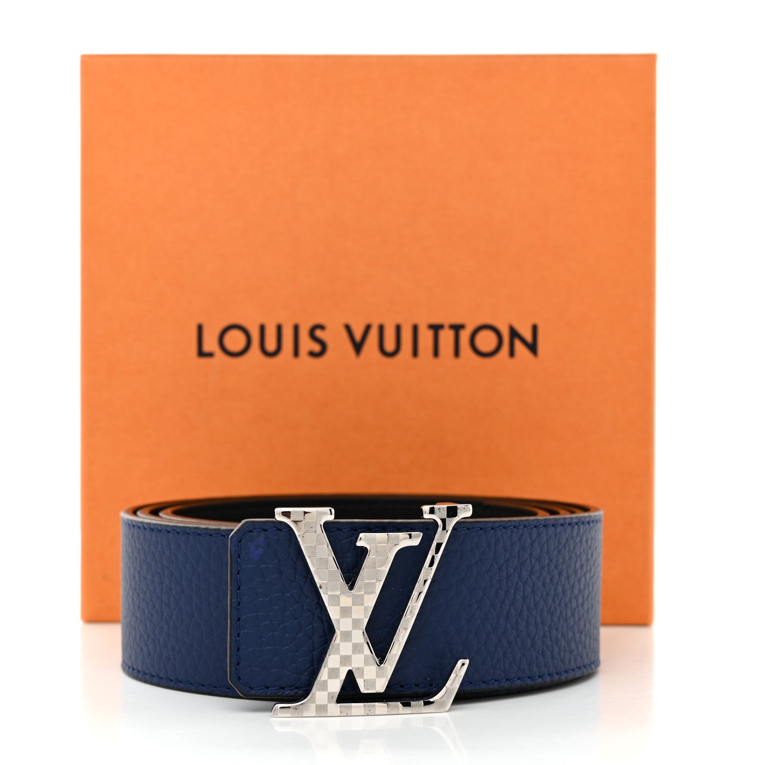 Louis Vuitton Calfskin 40mm Damier LV Reversible Belt 100 40 Black Midnight Navy 7 of 7