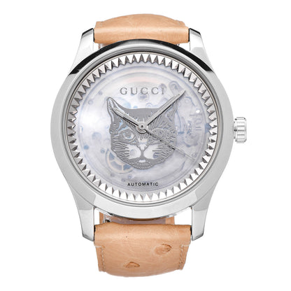 Gucci Stainless Steel Ostrich Mother of Pearl 38mm G-Timeless Cat Automatic Watch 1 of 8